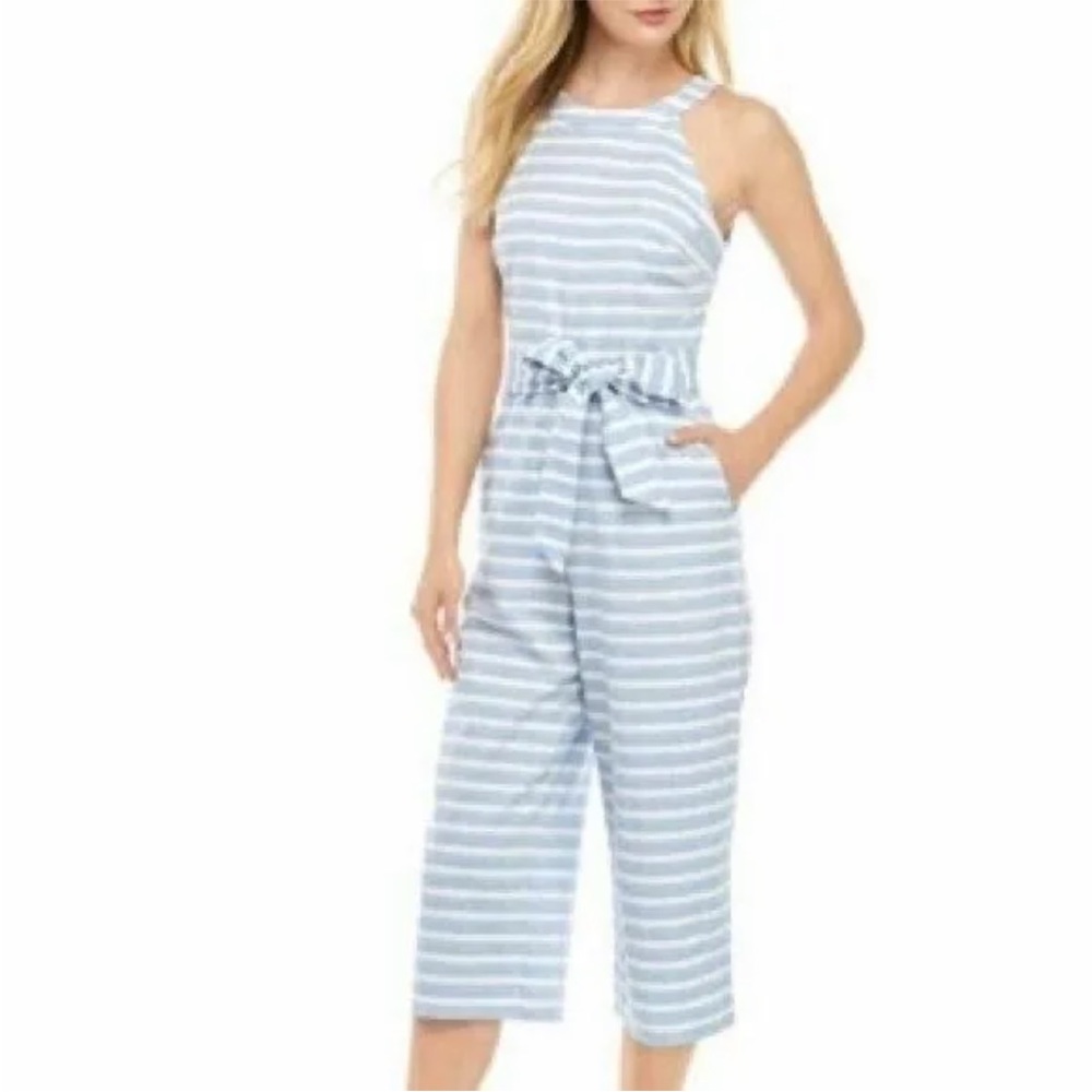 NWT Crown & Ivy Sailing Blues Jumpsuit Navy/White Size 8